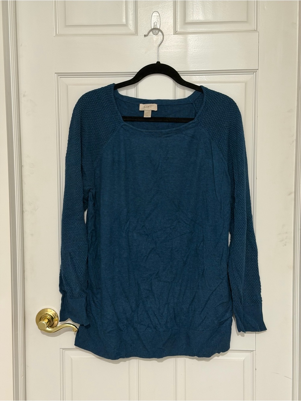 LOFT Teal Blue Long-Sleeve Knit Sweater Pullover